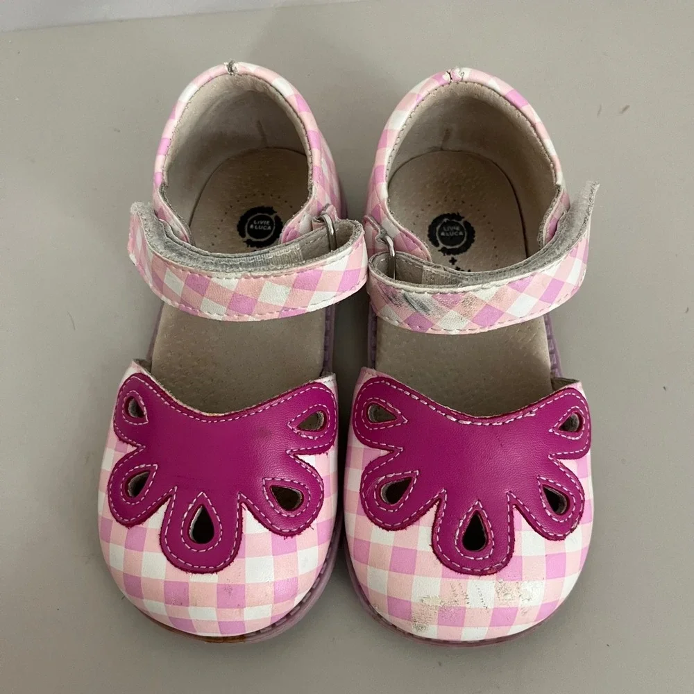 Livie & Luca Matilda Jane Pack A Picnic 10M Pink Gingham Scalloped Flower Shoes